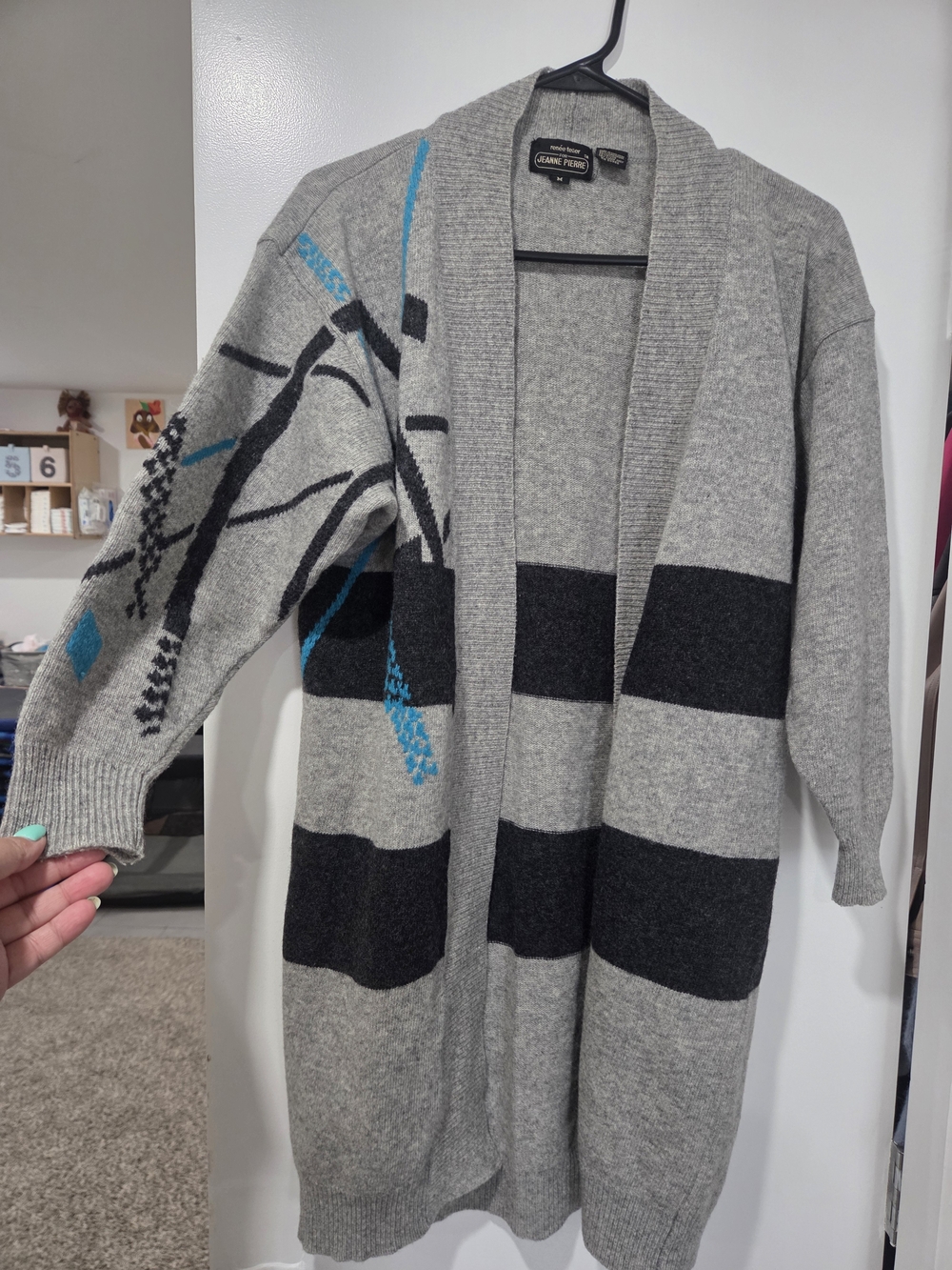 Jeanne Pierre Open-Front Wool Bkend Patterned Women's Sweater Cardigan